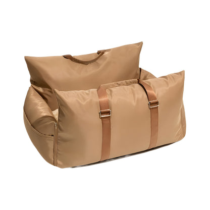 Warm Tan dog car seat, Size M, for medium dogs 15 to 35 lbs