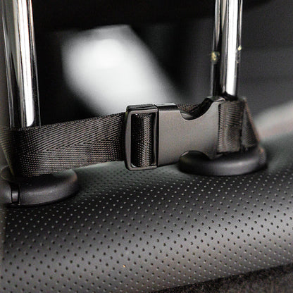 TheDogCarSeat dog car seat fitted to a car headrest with adjustable straps